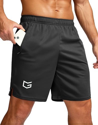Men's 7" workout shorts with zip pockets, black